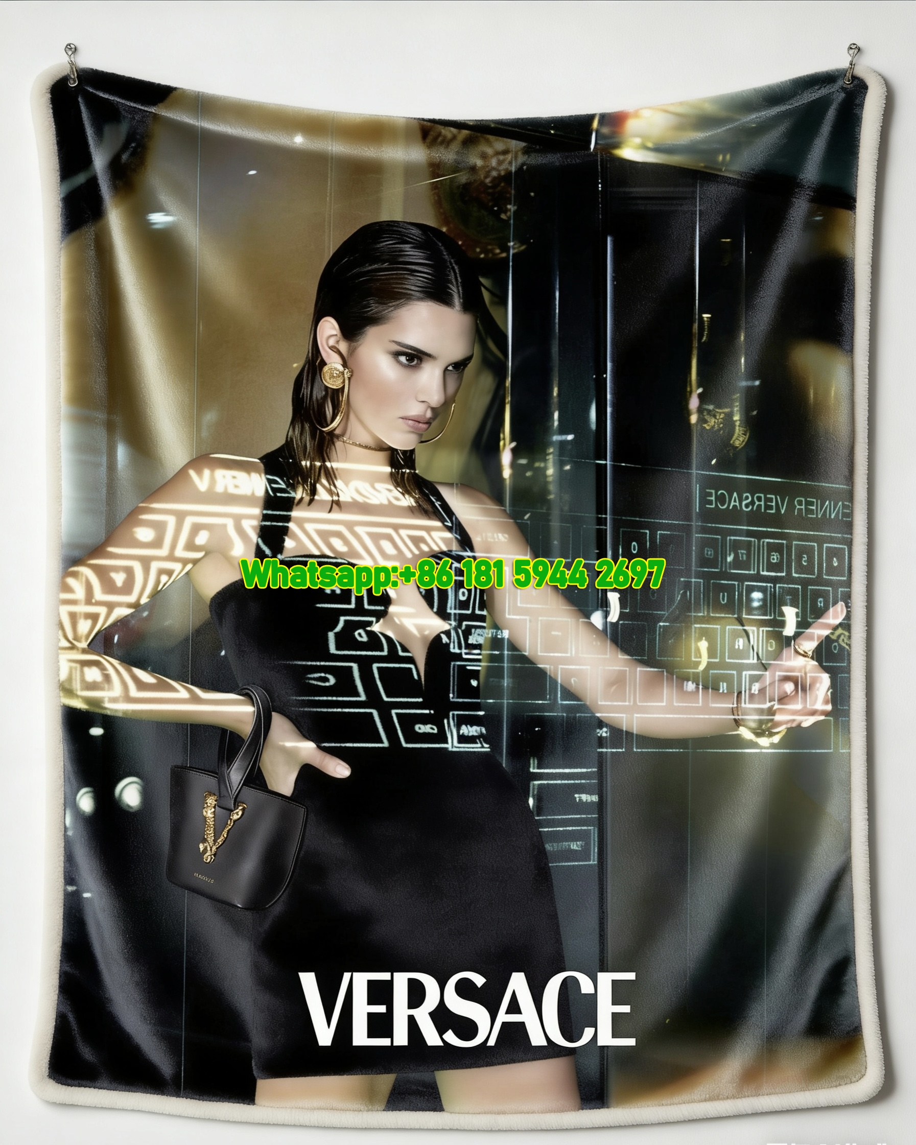 Versace Black Gold Futuristic Digital Print Flannel Throw Blanket Luxury Versace Kendall Jenner Fashion Soft Fleece Blanket IMG_1706